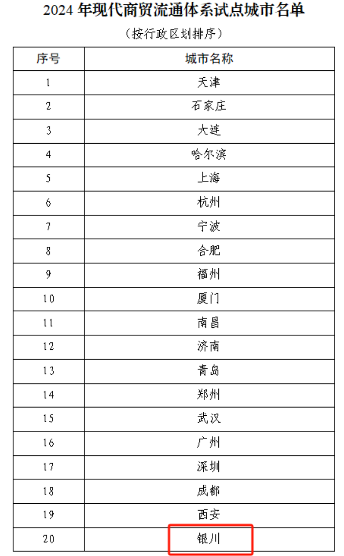 正在公示！银川市入选2024现代商贸流通体系试点城市！(图2)